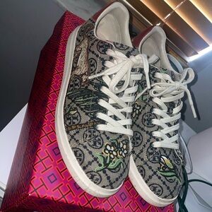 Tory Burch Howell t monogram embroidered jacquard calf leather